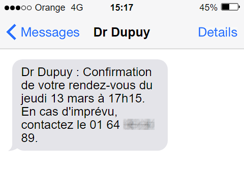 Confirmation de rendez-vous SMS - Docteur Dupuy