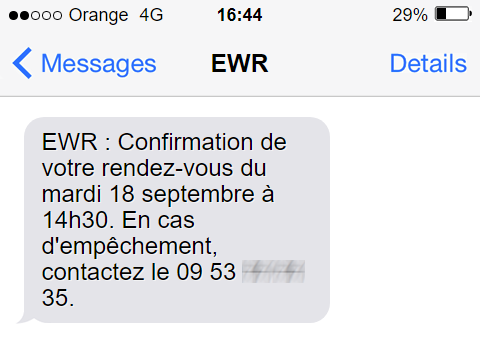 Confirmation de rendez-vous SMS - EWR