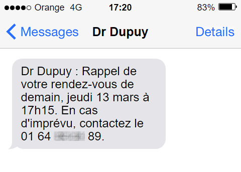 Rappel de rendez-vous SMS - Docteur Dupuy