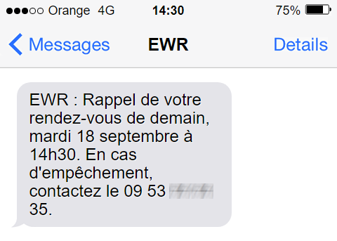 Rappel de rendez-vous SMS - EWR